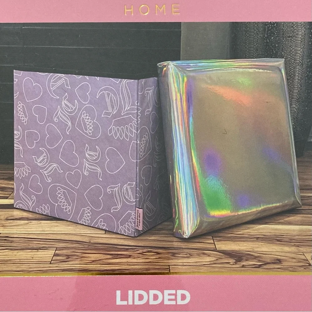 Juicy Couture Lidded Collapsible Storage Cube Iridescent Lid + Purple Crown Logo